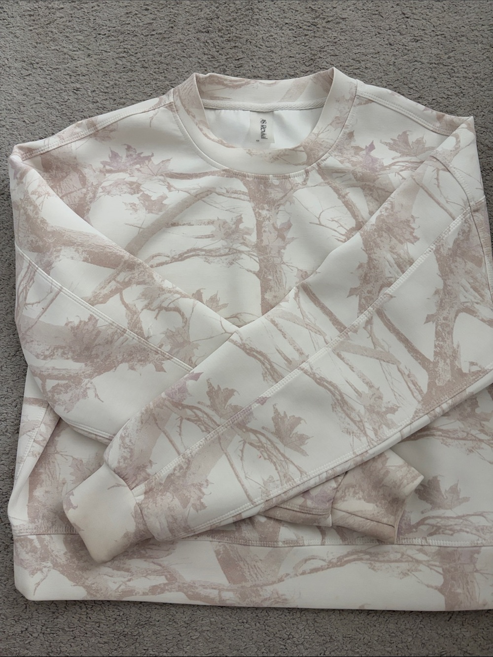 Altar'd State Cream & Light Taupe Tree-Print Crewneck Sweater